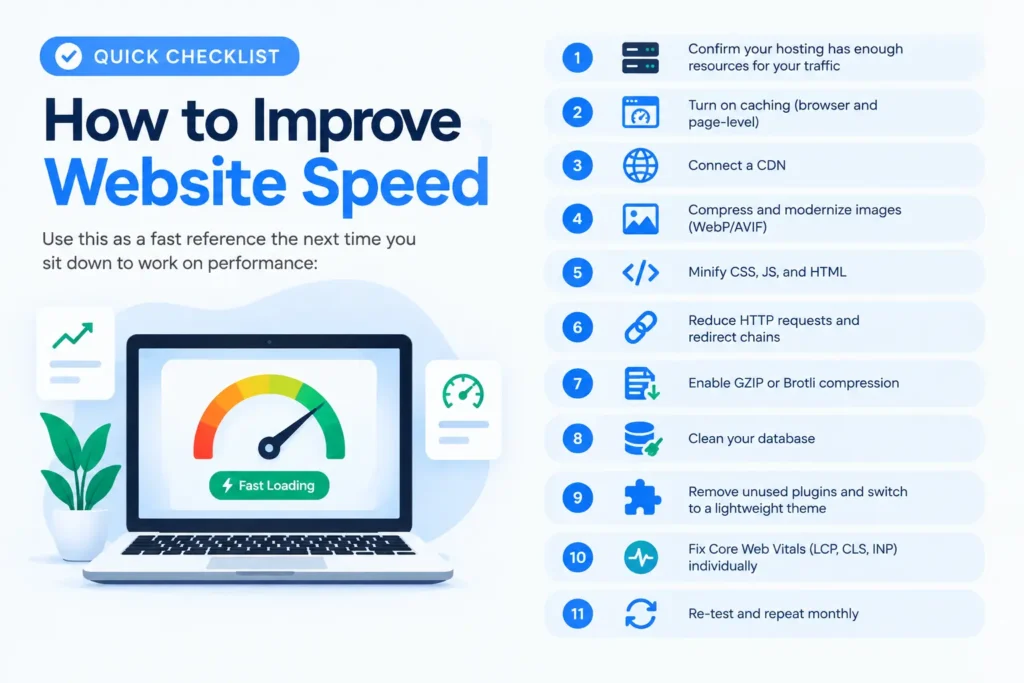 Quick checklist for how to improve website speed