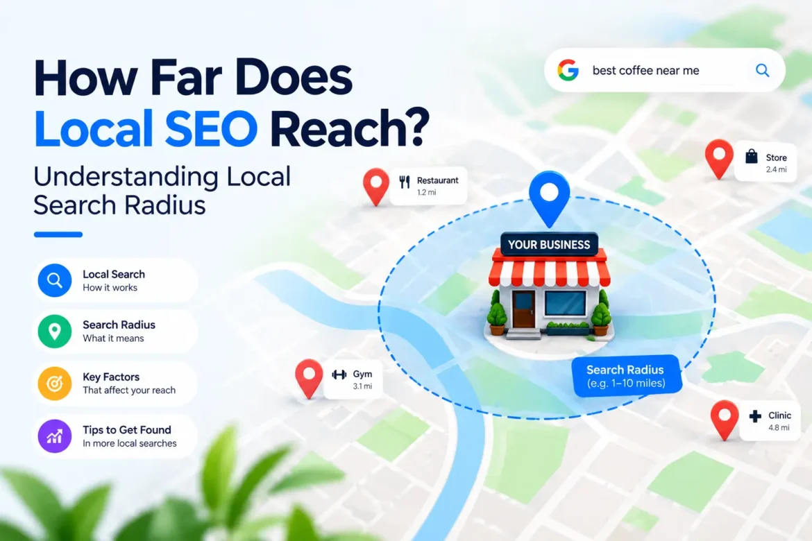 Local SEO radius showing how far a business can reach in local search
