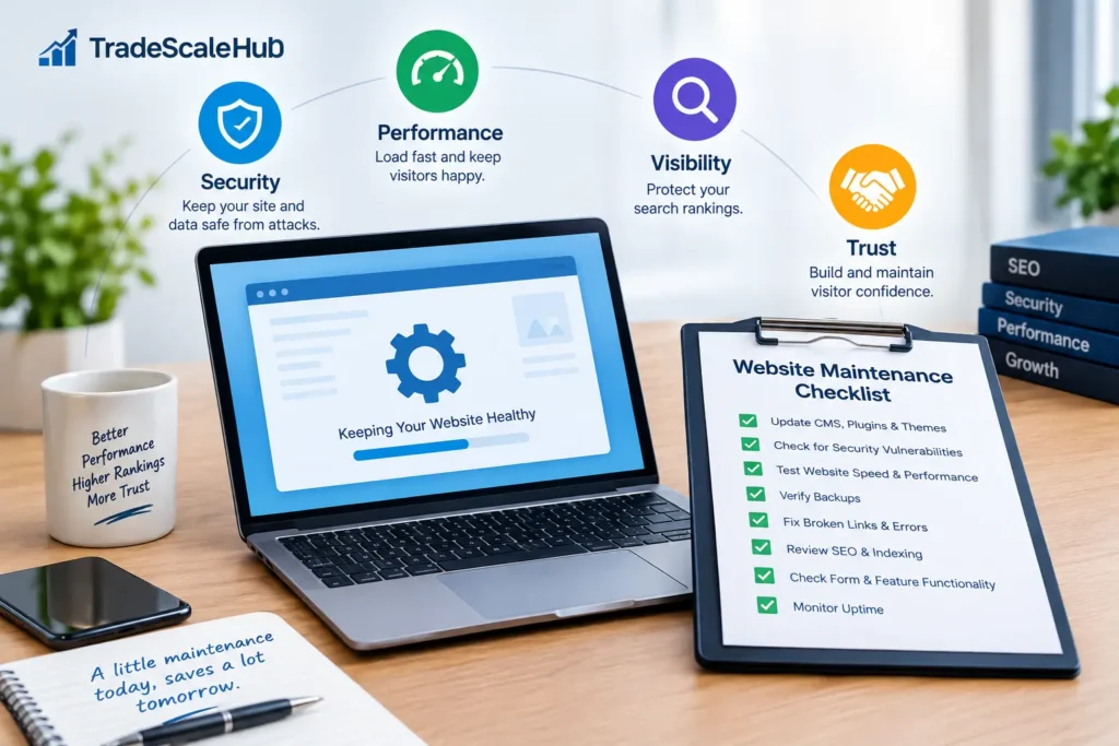 Website maintenance checklist for security, performance, visibility, and trust
