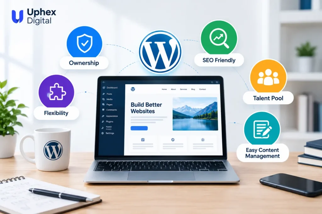 WordPress website design showing ownership, flexibility, SEO, talent, and easy content management