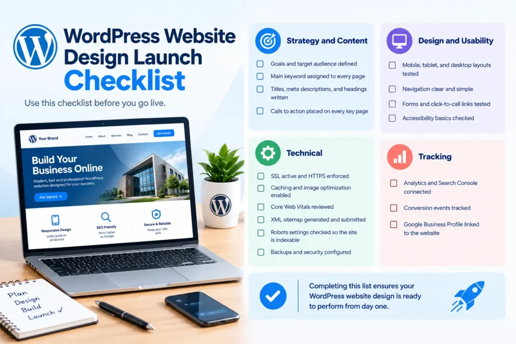 WordPress website design launch checklist
